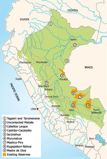 Map of Uncontacted Amazon Tribes